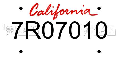 7R07010 California License Plate