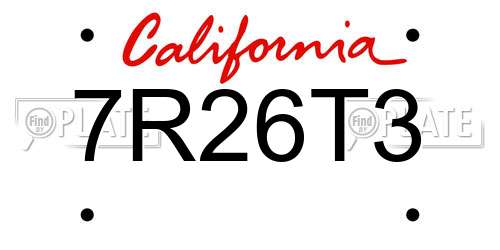 7R26T3 California License Plate