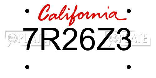 7R26Z3 California License Plate