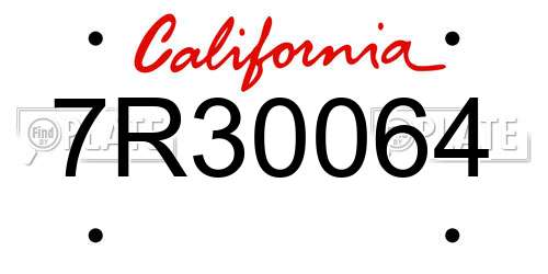 7R30064 California License Plate