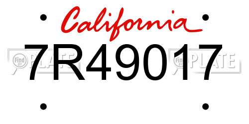7R49017 California License Plate