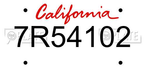 7R54102 California License Plate