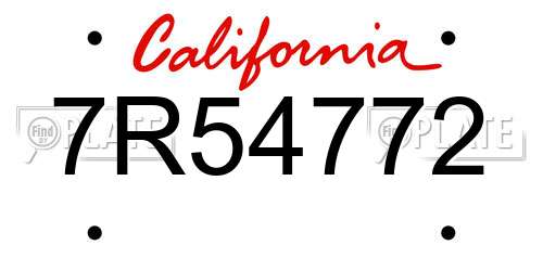 7R54772 California License Plate