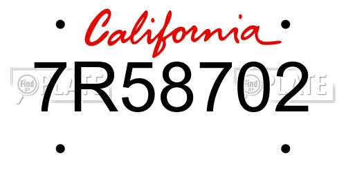7R58702 California License Plate