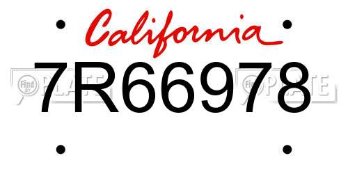 7R66978 California License Plate