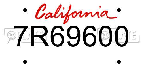 7R69600 California License Plate