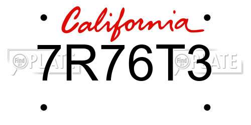 7R76T3 California License Plate