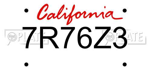 7R76Z3 California License Plate
