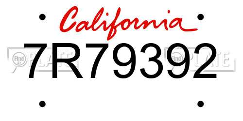 7R79392 California License Plate