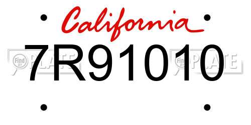7R91010 California License Plate