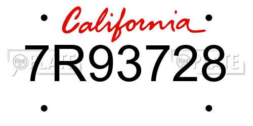 7R93728 California License Plate