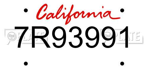 7R93991 California License Plate