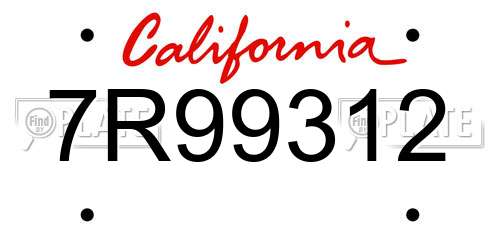 7R99312 California License Plate
