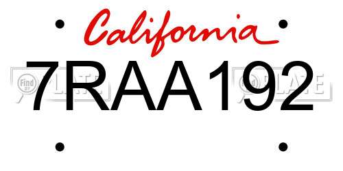 7RAA192 California License Plate