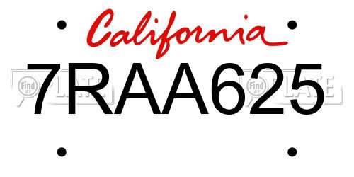7RAA625 California License Plate