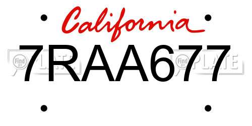7RAA677 California License Plate