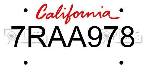 7RAA978 California License Plate