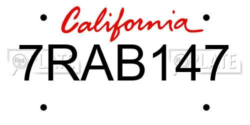 7RAB147 California License Plate
