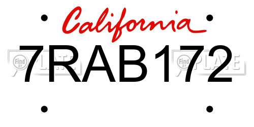 7RAB172 California License Plate