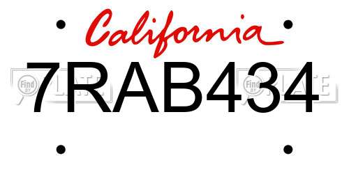 7RAB434 California License Plate