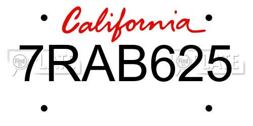 7RAB625 California License Plate