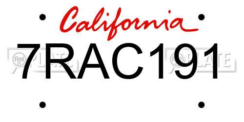 7RAC191 California License Plate