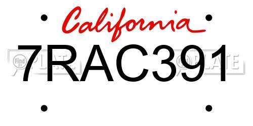 7RAC391 California License Plate