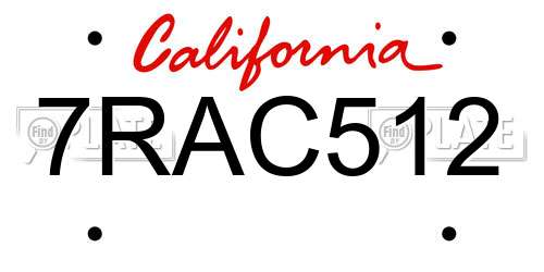 7RAC512 California License Plate
