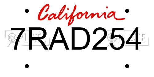 7RAD254 California License Plate