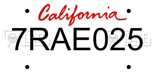 7RAE025 California License Plate