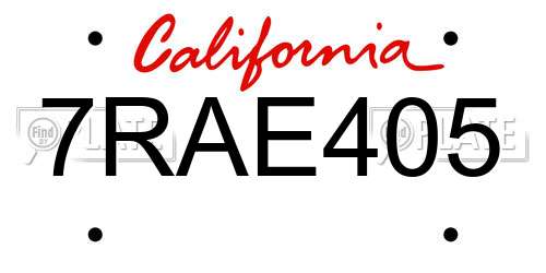 7RAE405 California License Plate