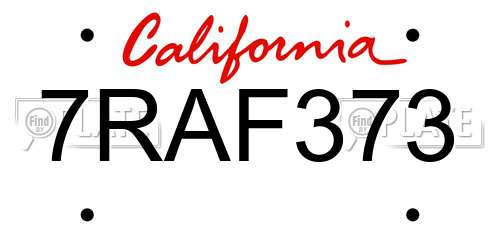7RAF373 California License Plate