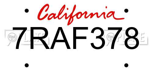 7RAF378 California License Plate
