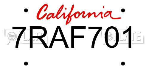 7RAF701 California License Plate