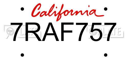 7RAF757 California License Plate