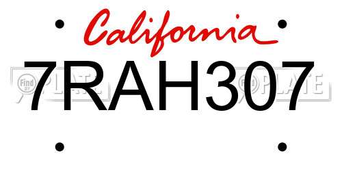 7RAH307 California License Plate