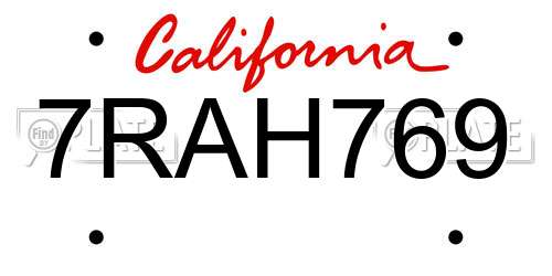 7RAH769 California License Plate
