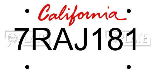 7RAJ181 California License Plate