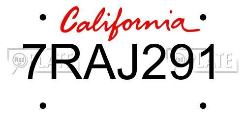 7RAJ291 California License Plate