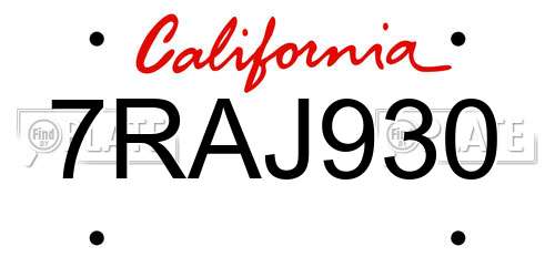 7RAJ930 California License Plate
