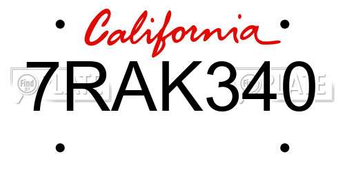 7RAK340 California License Plate