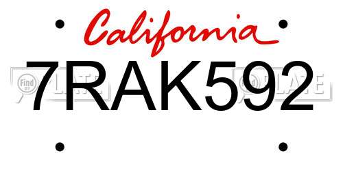 7RAK592 California License Plate