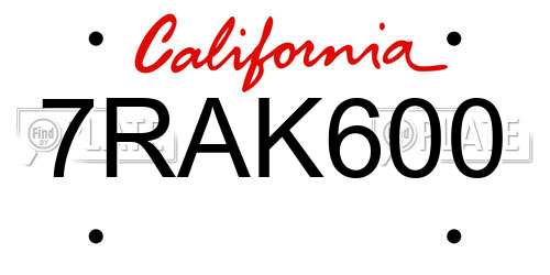7RAK600 California License Plate