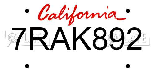 7RAK892 California License Plate
