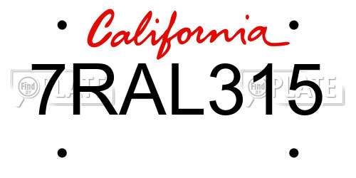 7RAL315 California License Plate