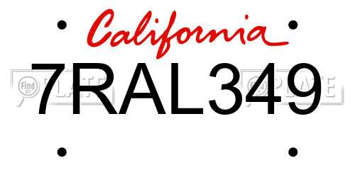 7RAL349 California License Plate