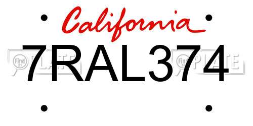 7RAL374 California License Plate