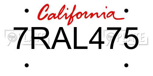 7RAL475 California License Plate