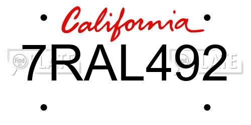 7RAL492 California License Plate