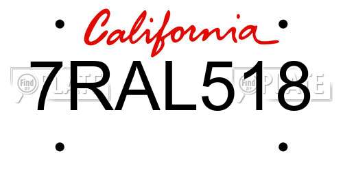 7RAL518 California License Plate